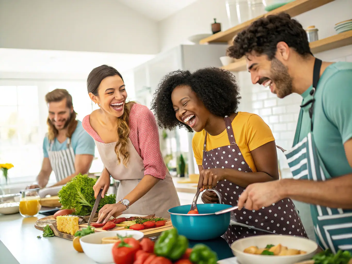 A photograph of a cooking class in session, with participants of different ages and backgrounds learning to prepare a traditional dish together, emphasizing the culinary arts and intergenerational connection.
