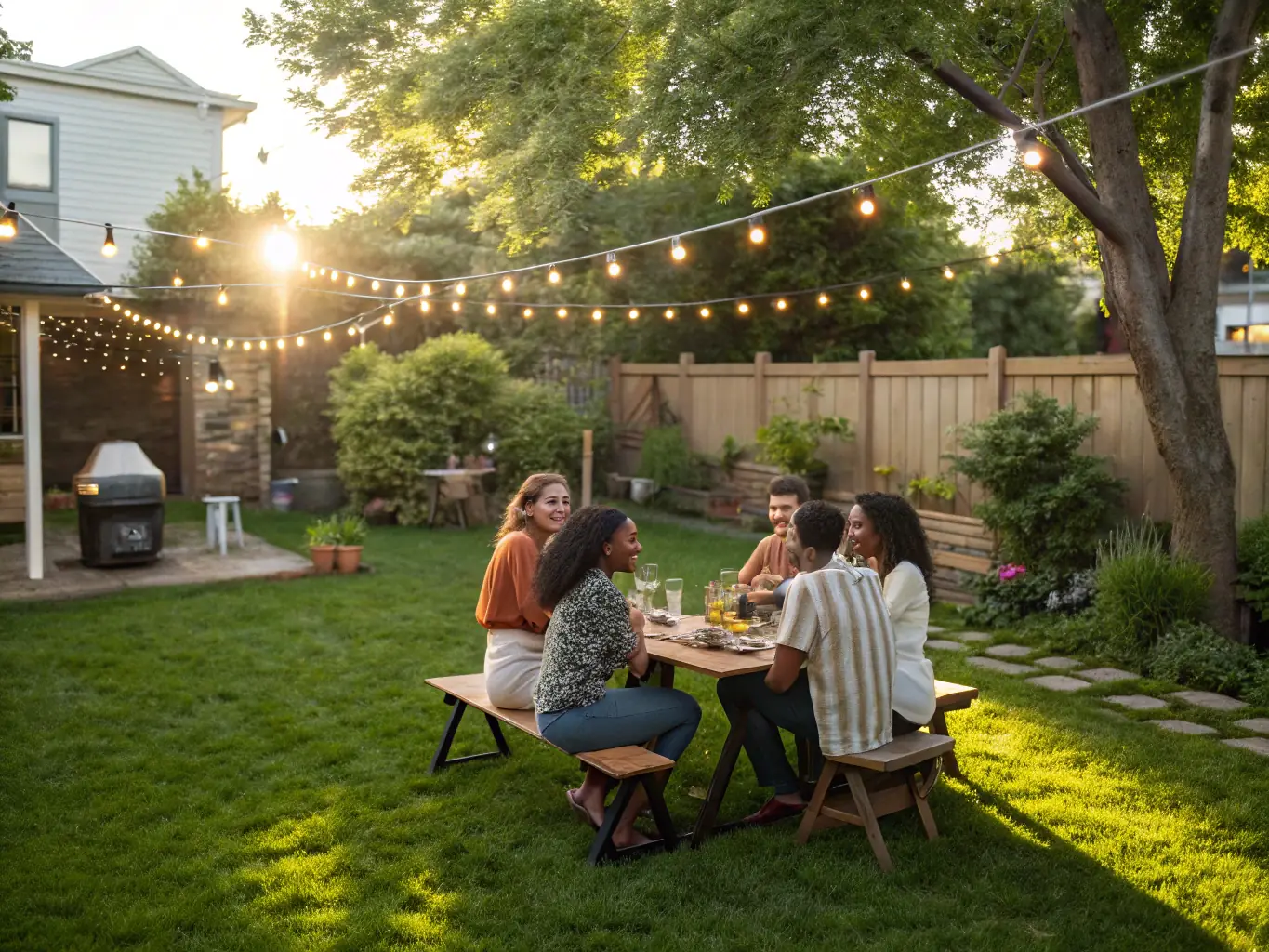 A photograph capturing a lively scene from a CHARLELYSCREATION culinary arts gathering, featuring diverse community members sharing food and stories around a communal table.